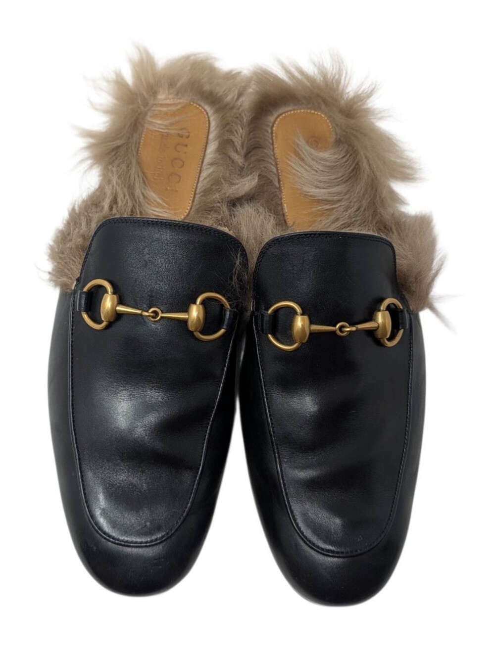 Gucci Men's Black Leather Horsebit Fur Princetown Mule Loafers Size 7 - Picture 5 of 13